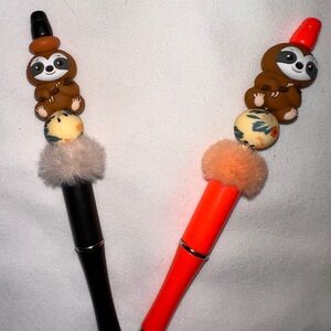 Sloth-Themed Handmade Pens - Black and Orange